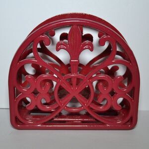 Red Cast Iron Napkin Holder Fluer De Lis Design Unbranded